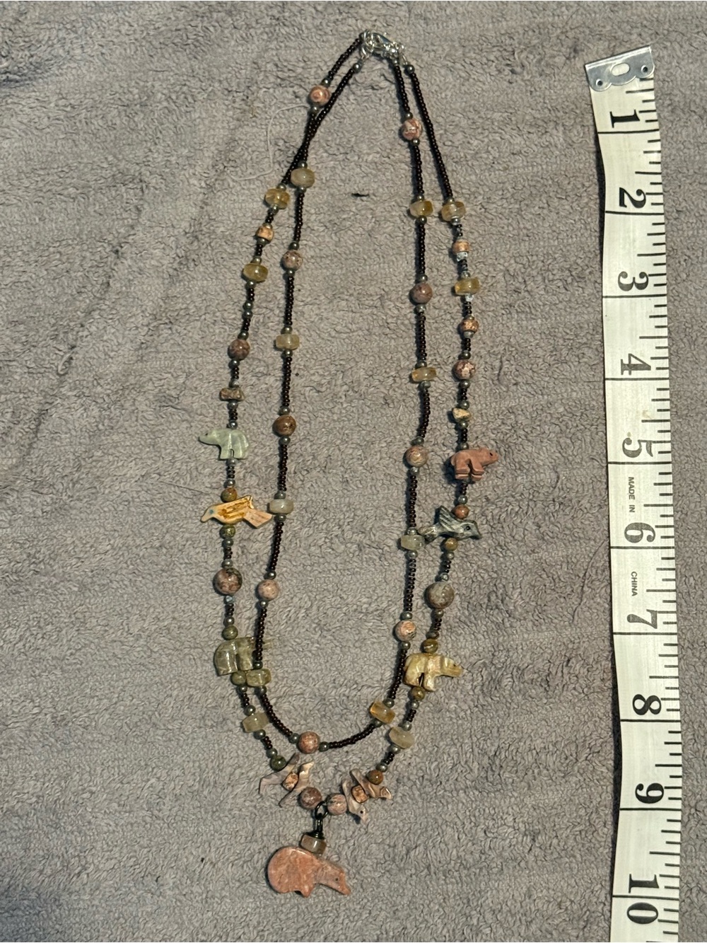 Handcrafted Multicolor Stone Bear fetish Necklace - Women's Jewelry